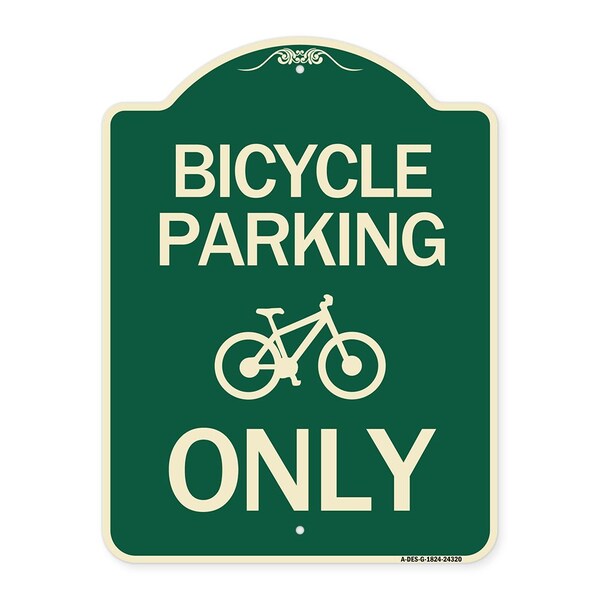 Bicycle Parking Only With Graphic Heavy-Gauge Aluminum Architectural Sign, 24" x 18", G-1824-24320